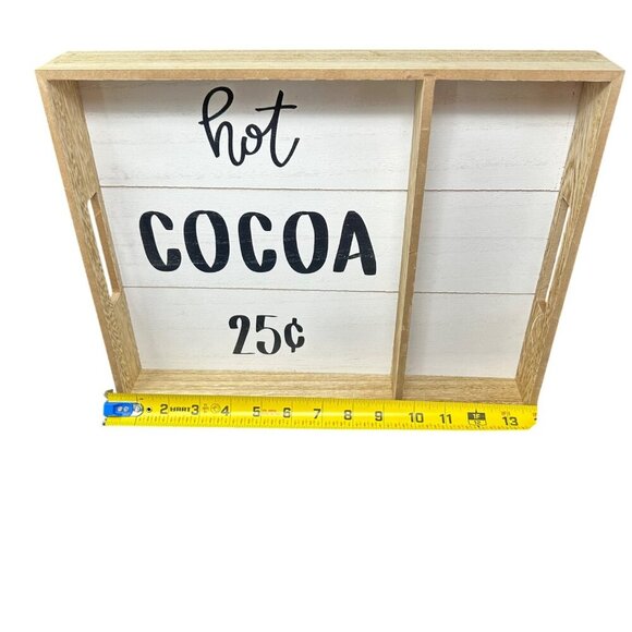 Hot Cocoa Wood Tray Rustic Farmhouse Kitchen Sign 14in Decorative Box Decor - Picture 10 of 16